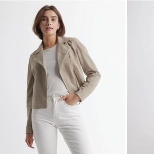 Quince 100% Suede Biker Jacket, Sand (Taupe), size MEDIUM